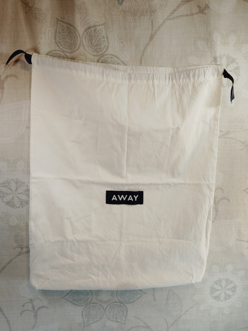 Away White & Navy Travel Drawstring  Dust Bag with  Logo Patch